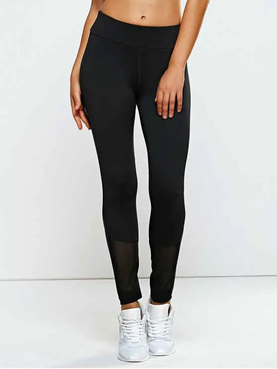 Trendy High Waisted Mesh Spliced Yoga Leggings Pants