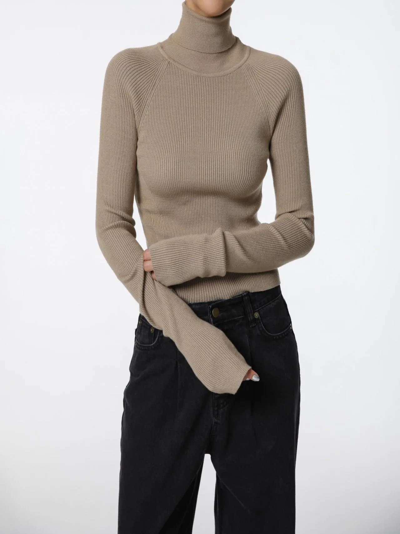 TURTLENECK RIBBED KNIT TOP