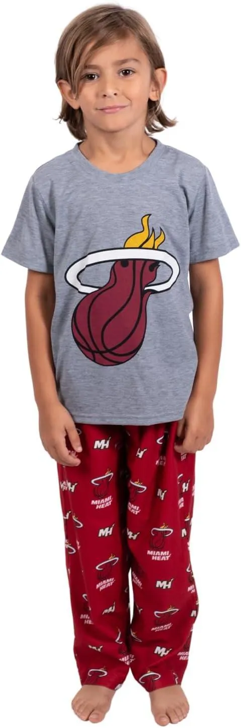 Ultra Game NBA Official Youth 2 Piece T-Shirt & Lounge Pants Pajama Set, Miami Heat, Boys Sizes|Miami Heat