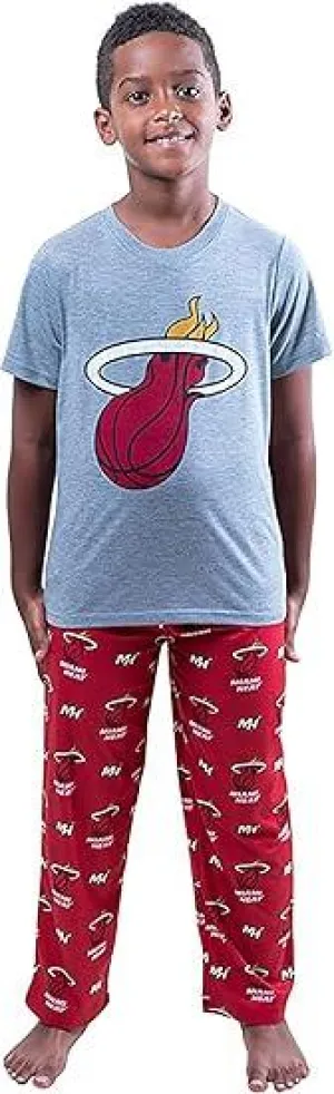 Ultra Game NBA Official Youth 2 Piece T-Shirt & Lounge Pants Pajama Set, Miami Heat, Boys Sizes|Miami Heat