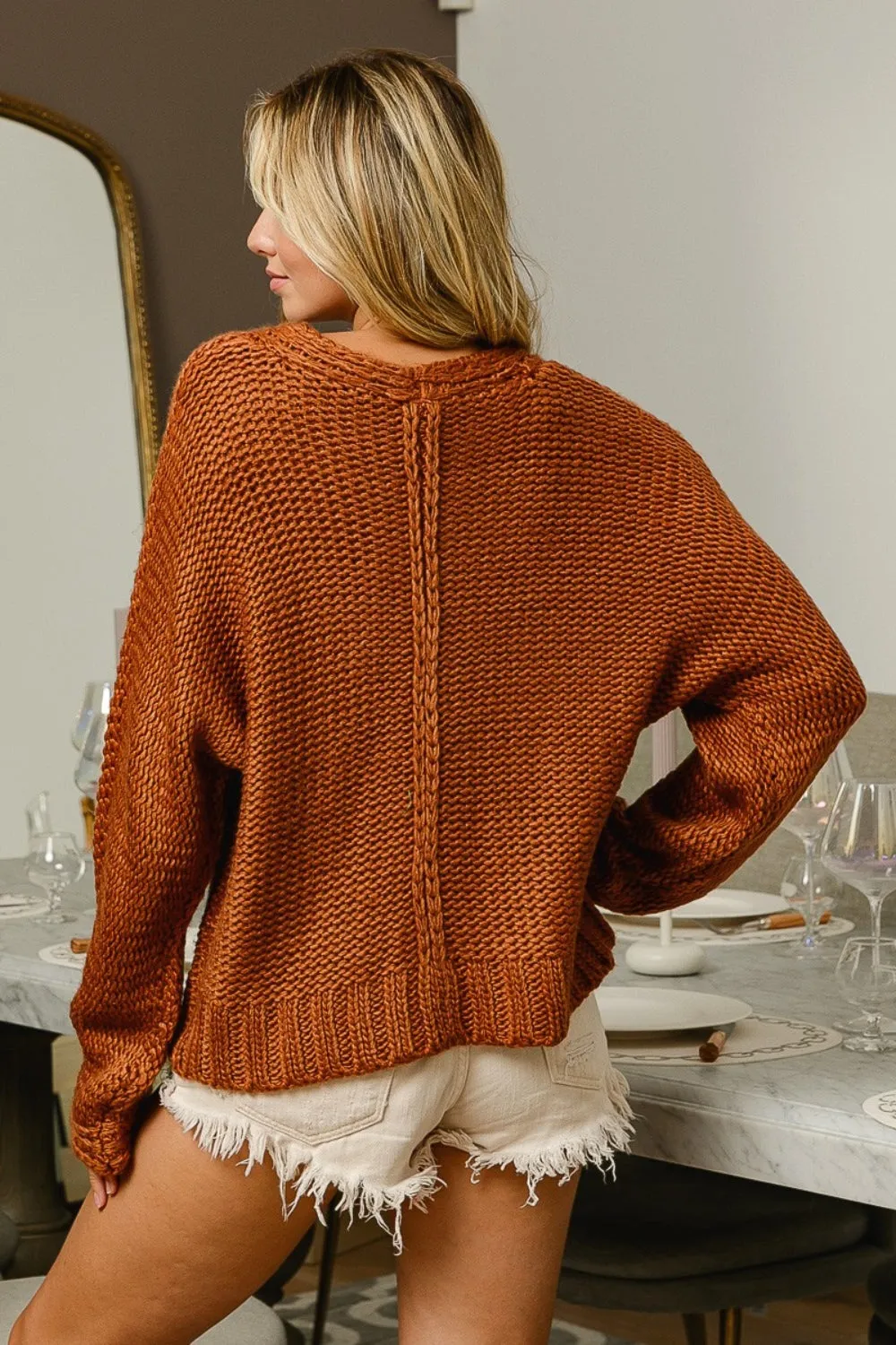 V-Neck Cable Knit Sweater