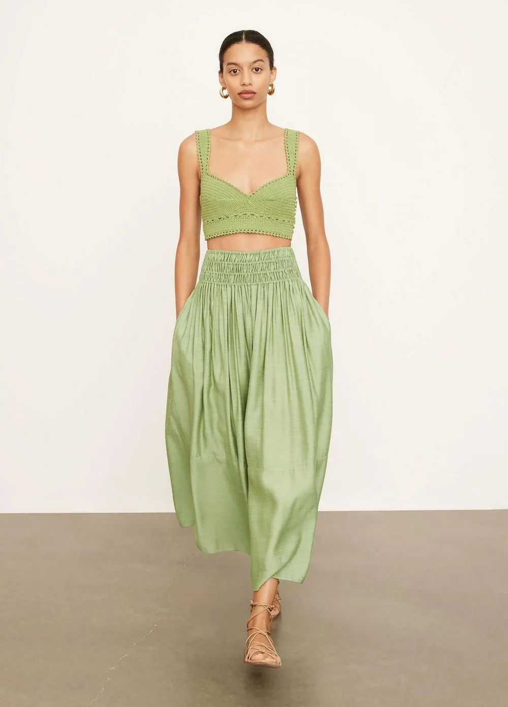 Vince - Smocked Midi Skirt in Pistachio