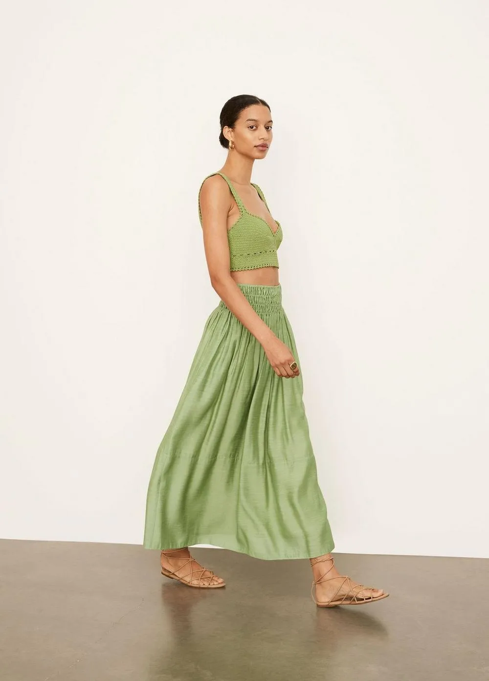 Vince - Smocked Midi Skirt in Pistachio