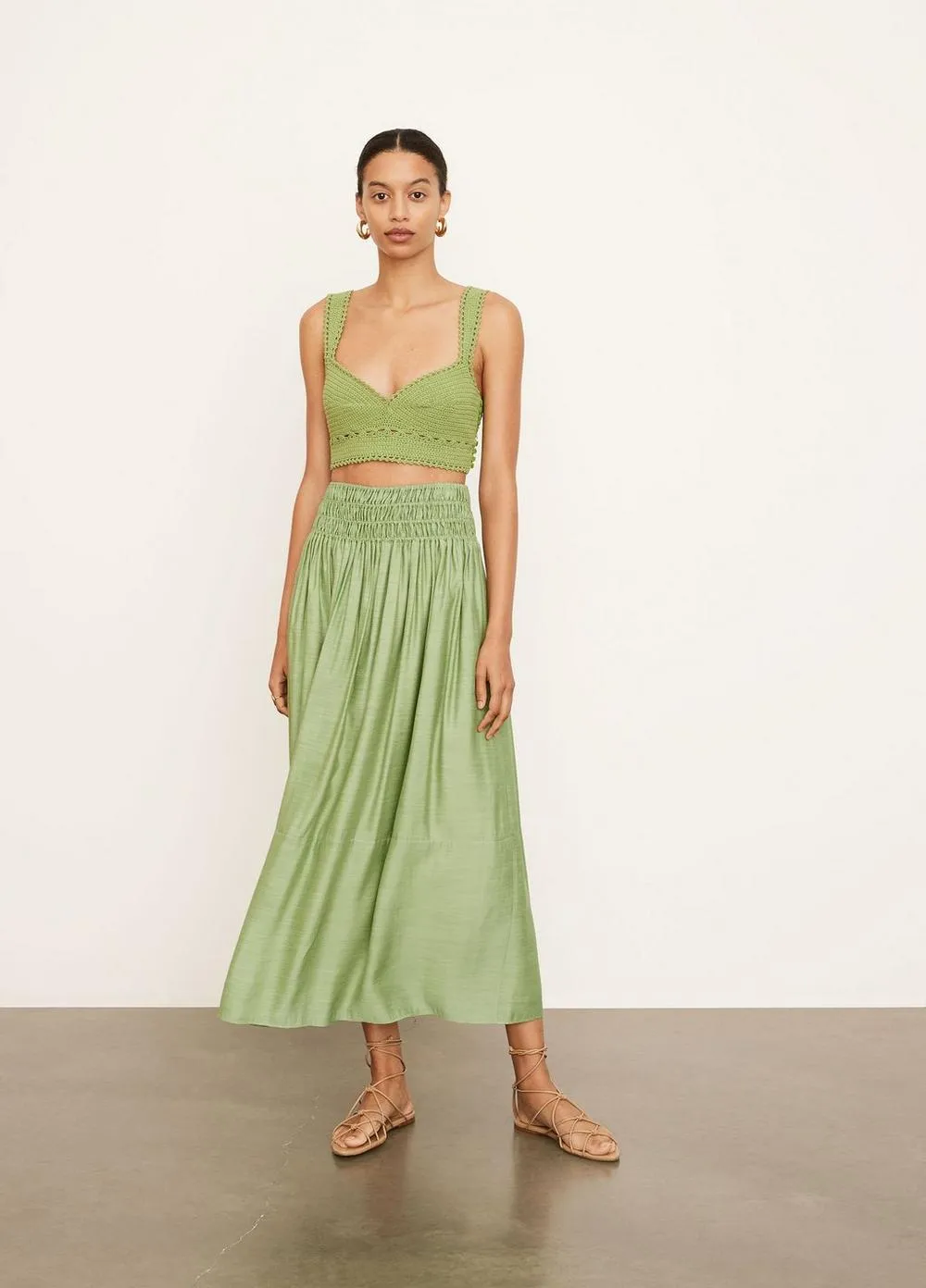 Vince - Smocked Midi Skirt in Pistachio