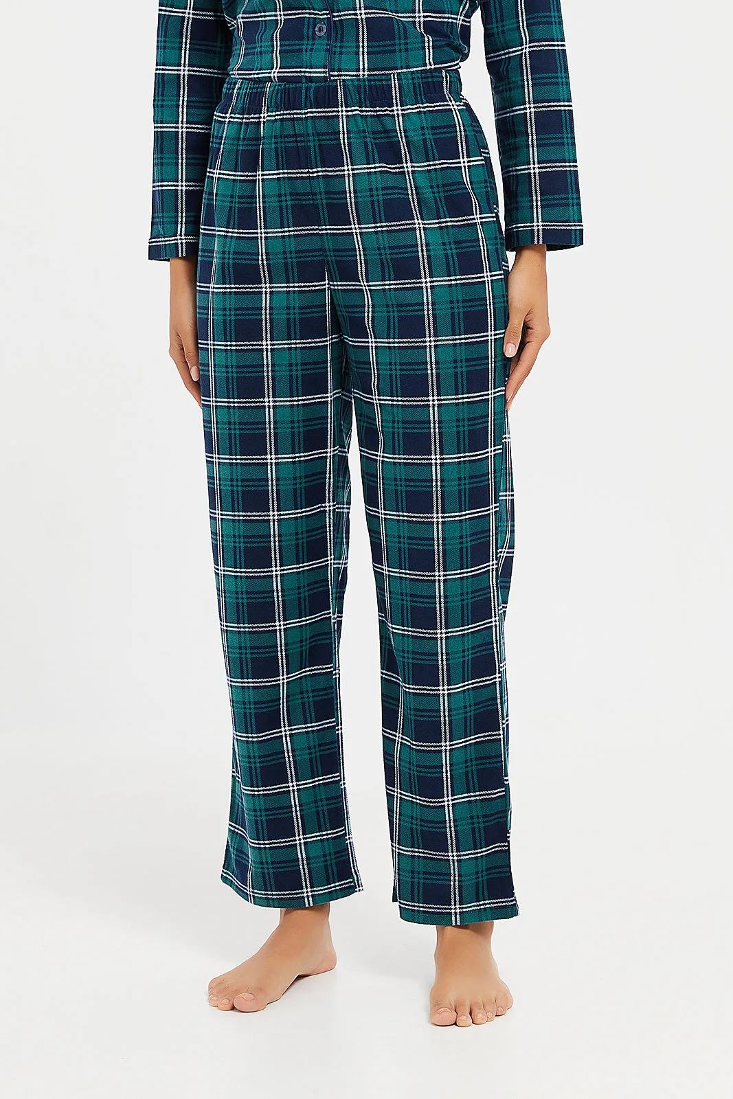 Women Navy And Green Checkered Set (2 Piece)