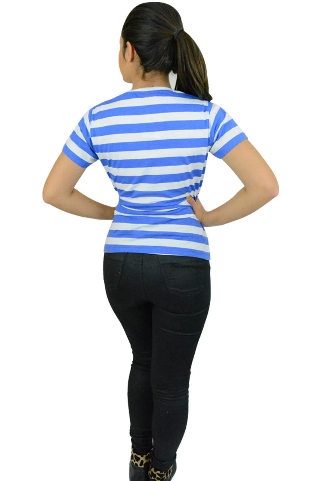 Women’s Blue &White Striped T-shirt Short Sleeves Regular Ladies Hen Night Tops