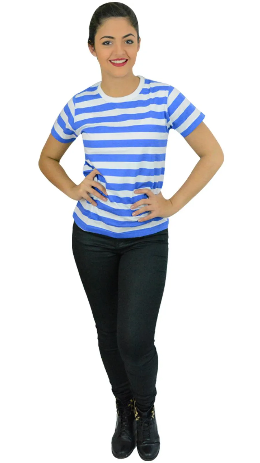 Women’s Blue &White Striped T-shirt Short Sleeves Regular Ladies Hen Night Tops