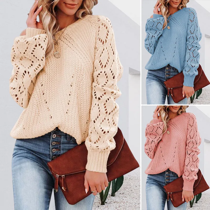 Women's Solid Color Loose Crew Neck Sweater