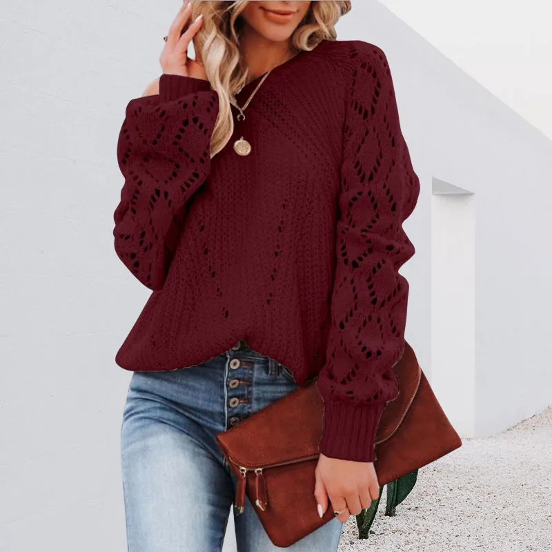 Women's Solid Color Loose Crew Neck Sweater