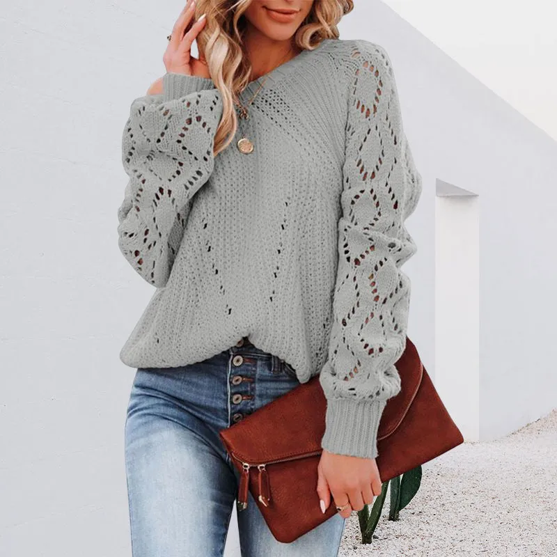 Women's Solid Color Loose Crew Neck Sweater