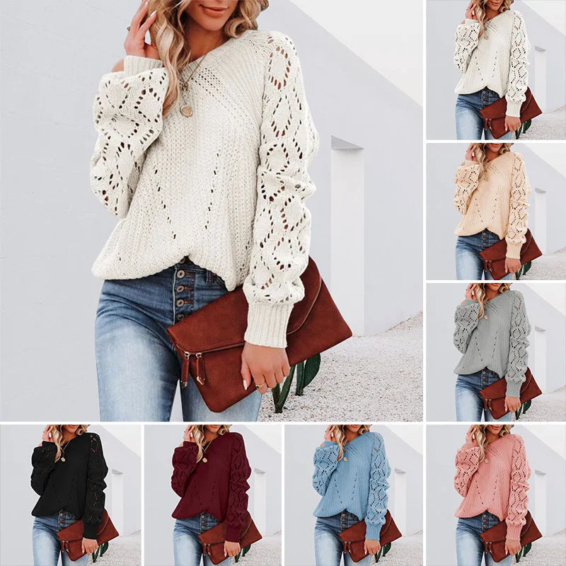 Women's Solid Color Loose Crew Neck Sweater