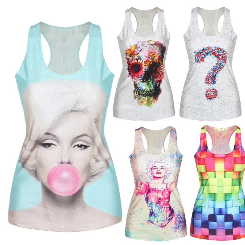 Women's Summer Style T Shirt Punk Club Sleeveless Costume 3D T-Shirts Women Fashion Leisure Vest