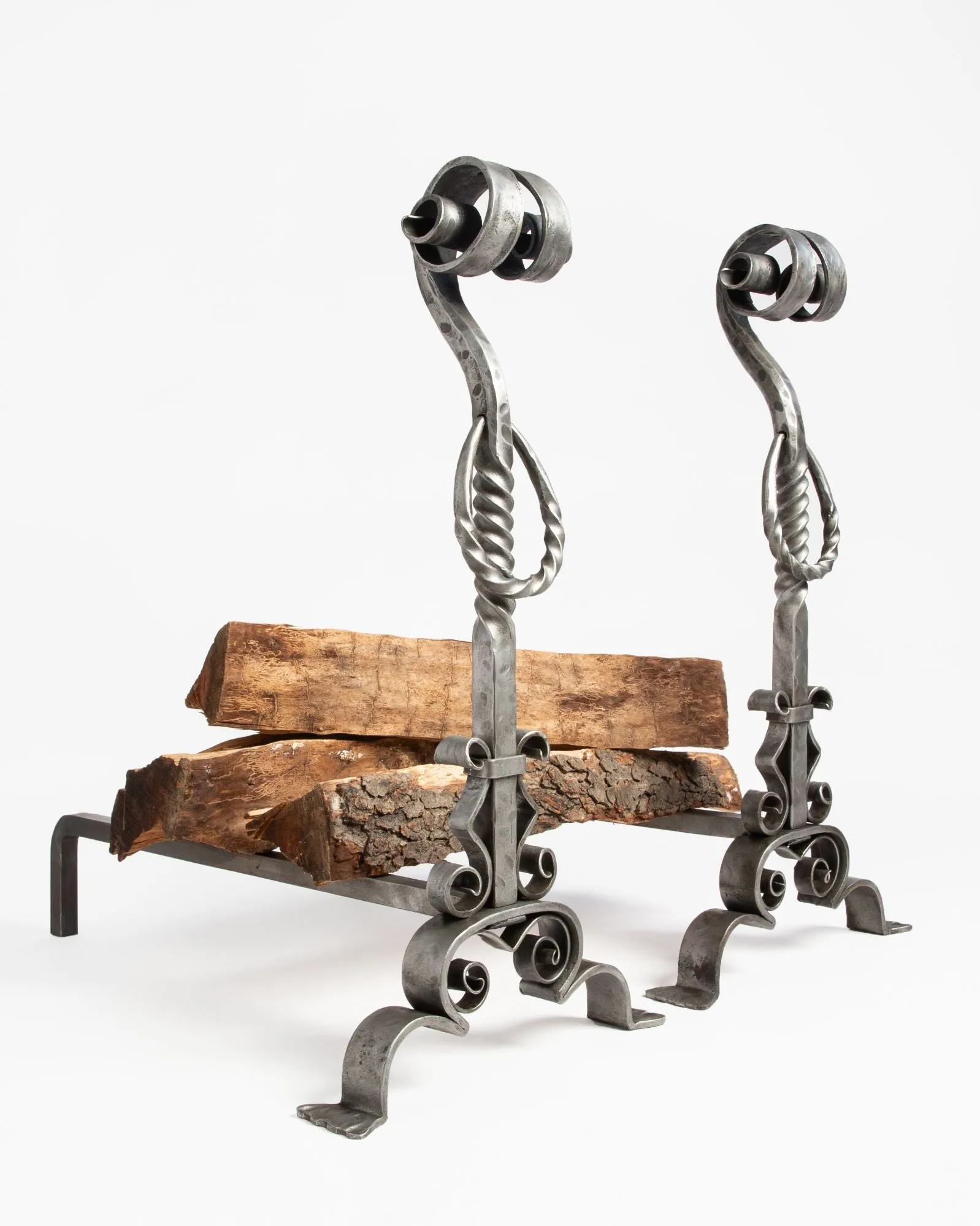 Wrought Iron Andirons with Twisted Balls