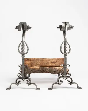 Wrought Iron Andirons with Twisted Balls