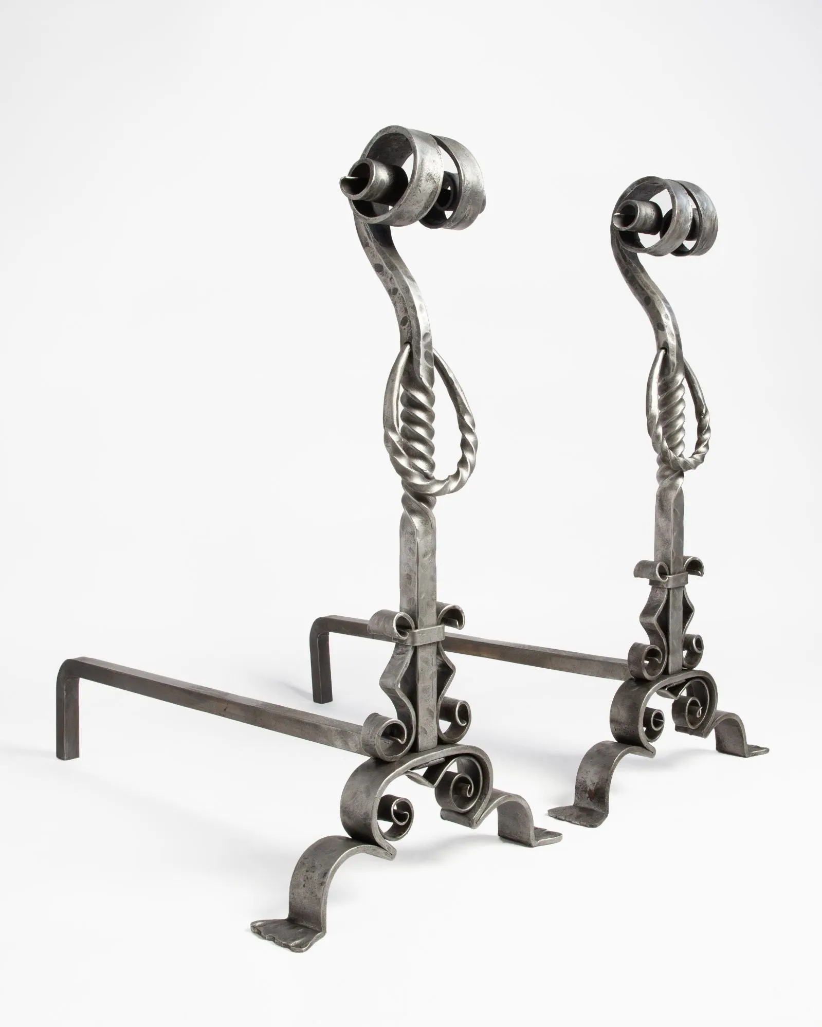 Wrought Iron Andirons with Twisted Balls