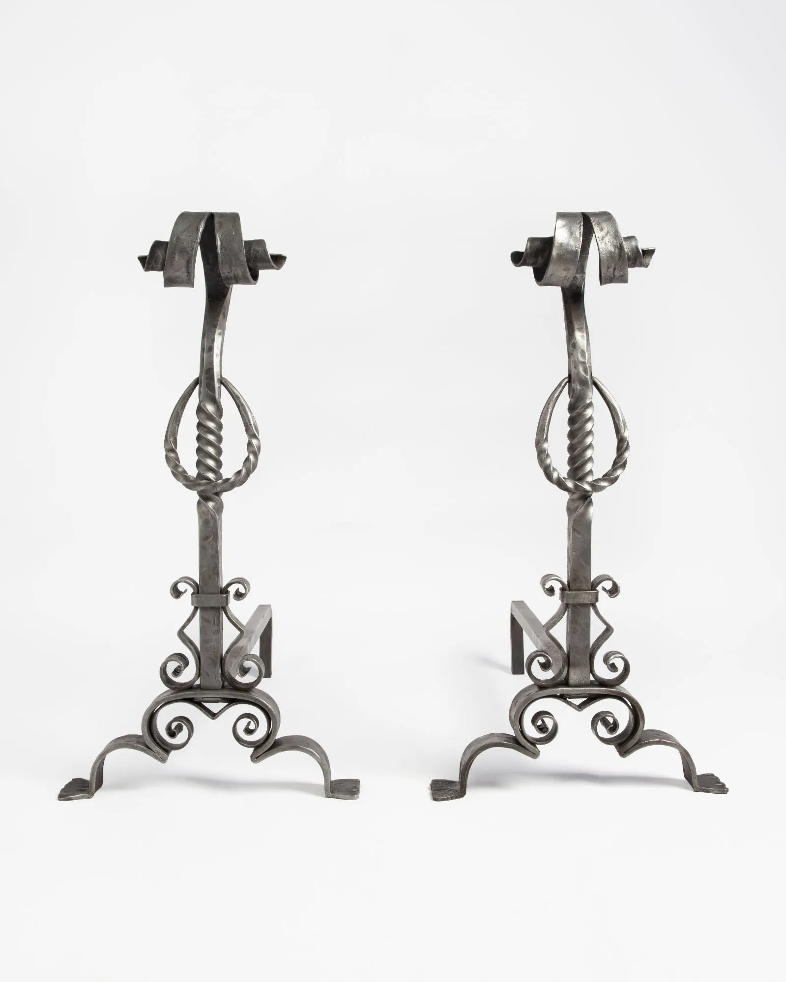 Wrought Iron Andirons with Twisted Balls