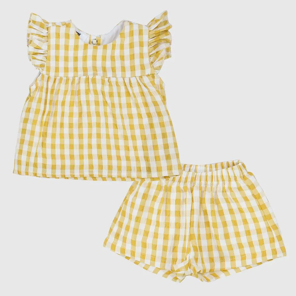 Yellow Checkered 2-Piece Outfit Set